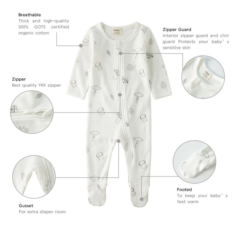 Owlivia Organic Cotton Baby Pajamas, Boys Girls 2-Pack Zip Front Sleep 'N Play, Footed Sleeper, Long Sleeve(0-3 Months, Pink Melange+Pink Heart) - Image 5
